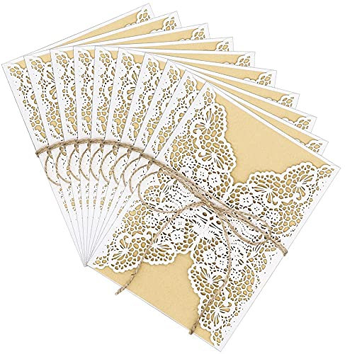 HDmirrorR KSTEU Hochzeit EINLADUNGSKARTEN 10 St,Einladungskarten für Party Grußkarten Spitze Kraftpapier Innenseite für Verlobung Hochzeit Ehe Geburtstag Weihnachten Muttertag Jubiläum (Weiß)