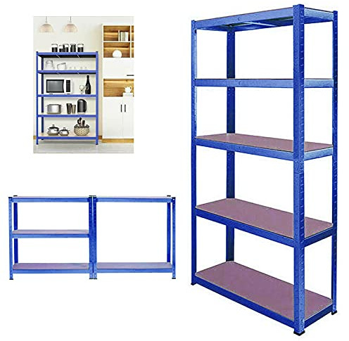 Rigogo Lagerregal Kellerregal mit 5 verstellbare Ablagen, 170 x 75 x 30 cm, bis 875 kg belastbar, Steckregal - Bolzenloses Design Einfache Montage für Garage, Werkstatt, Speisekammer - Blau