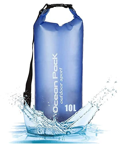 iJiZuo Wasserdichter Rucksack 10L Waterproof Trockener Beutel Sack wasserdichte Tasche mit Langem Justierbarem Bügel für Wandern, Camping, Angeln, Bootfahren, Rafting, Schwimmen, Snowboarding?Blau?
