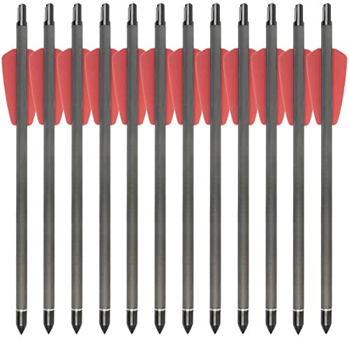 PMSM 12Stück Bogenschießen Armbrustbolzen 7,5 Zoll 15 Zoll Carbon Armbrustpfeile Jagdpfeile mit befiederten 2 Vanes und 100 Grain Pfeilspitzen für Armbrust Jagd Schießen Zielübungen (7,5 Zoll rot)