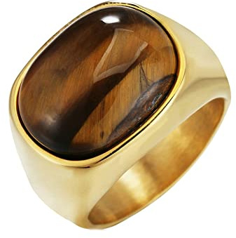 Mesnt Edelstahl Ringe für Männer Tigerauge Steinring breit 17mm Edelstahlringe Herren Breit Schmuck Geschenk, Größe 54 (17.2) - 67 (21.3)