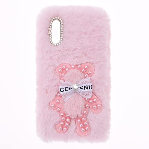 SNCLET Fluffy Plush Case für Sony Xperia 10 IV Hülle Silikon Flauschige Plüsch Hülle Süße Bär Warm Stoßfest Schutzhülle mit Kristalldiamantenin Fluffy Plush Case für Sony Xperia 10 IV,Rosa Bär