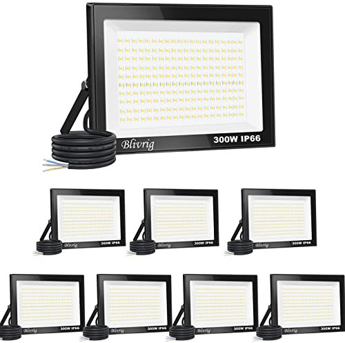 【8 Stück】300 W LED-Außenstrahler, 30.000 lm, IP66, wasserdicht, für den Außenbereich, super hell, Außenbeleuchtung, Warmweiß (3000 K), Sicherheits-LED-Spot für Stadien, Fabriken, Parkplatz, Garage,