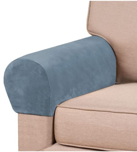 GAMUKAI Stretch Armrest Covers Velvet Arm Covers for Chairs Couch Sofa Armchair Slipcovers for Sofa 2pcs (Dusty Blue)