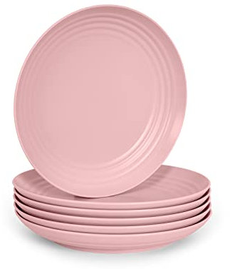 Juego de 6 Platos de Plastico Duro Reutilizables e Irrompibles para Fiestas y Eventos. Classic Rosa (Llanos 20 cm)
