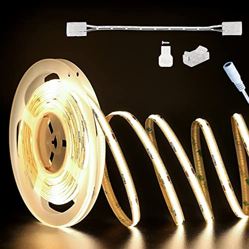 PAUTIX COB LED Streifen Warmweiss 3000K,10m 5040LEDs DC24V LED Strip Light,CRI90+ für Schlafzimmer Küche DIY Beleuchtungsprojekt mit 8mm Cob Verbinder