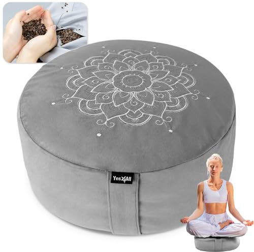 Yes4All Extra Schaumstoff, Zafu-Buchweizen, Tischkaffee, Mandala-Muster, Yoga-Nackenrolle zum Sitzen auf dem Boden, Himmelgraues Meditationskissen