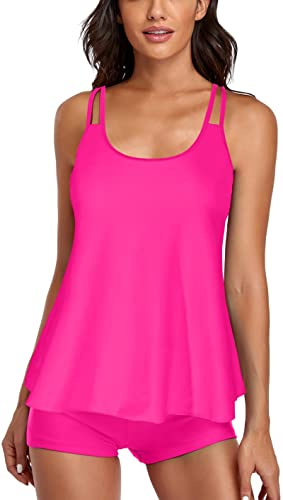 UNIQWETO Maillot de bain tankini fluide pour femme - Maillot de bain deux pièces avec débardeur et short, rose, XX-Large