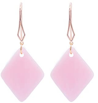 ZARZAMORA Pendientes Resina y Gancho Chapado en Oro de 24 quilates - Aretes Colgantes Mujer en Forma de Rombo Colores Intensos y Festivos - Regalo Original (Rosa)