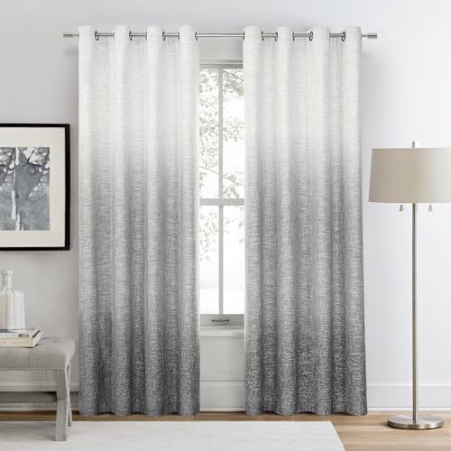 Central Park Ombre Vollverdunkelungsvorhänge, Gardinen blickdicht für Schlafzimmer, schwere Leinenstruktur mit Ösen, Farbverlauf, bedruckt, cremeweiß bis grau, Vorhang für Wohnzimmer, 127 x 213 x 2 cm