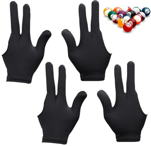 KAEGOUSY 4er-Pack Snooker Billard Handschuhe Drei-Finger Snooker Handschuhe für Damen Herren Linke & Rechte Hand Billard Zubehör Schwarz