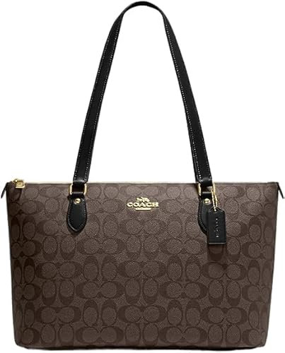 COACH Damen Gallery Ledertasche, Khaki/Sattel 2, Large