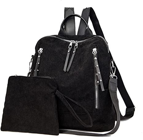 WIGUYUN Damen-Rucksack aus Kordsamt, mit Handgelenk, Cord-Geldbörse, wandelbare Reise-Umhängetasche, A-Schwarz, Einheitsgröße, Tragetasche