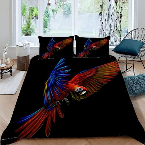 MOXINO Papagei Bettbezüge für Kinder Jungen Mädchen Einzelbett 3D Tier Papagei Bettwäsche 135x200 cm 2teilig Mikrofaser Bettbezug Sommer Warm Weiche Bettwaren mit Kissenbezüge 80x80