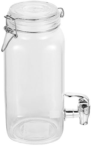 UPKOCH Glas-Getränkespender Mit Zapfen Transparenter Einmachglas-Getränkespender Mit Wasserhahn Party-Saft-Eiskübel Weinfass Mit Abzugsklemme Verschlussdeckel Für Die Küche 2 L