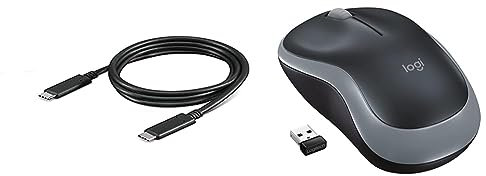 Lenovo USB-C Cable 1 m, 4X90U90619 & Logitech M185 Wireless Mouse, 2.4GHz with USB Mini Receiver, 12-Month Battery Life, 1000 DPI Optical Tracking, Ambidextrous, Compatible with PC, Mac, Laptop - Grey