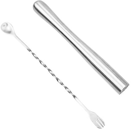 RUCUDIM 2pièces Ensemble D'outils De Barre De Pilon Muddler Pilon à Cocktail pour Cocktails Mélange Cuillère Bar Cuillère Barman Outils en Acier Inoxydable,idéal pour Barman