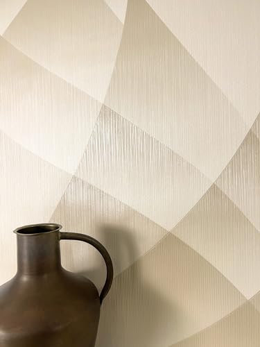 NEWROOM Tapete Beige Vliestapete Grafik - Mustertapete Modern Creme Metallic Linien Struktur Streifentapete 3D Optik Geometrisch Retro inkl. Tapezier-Ratgeber