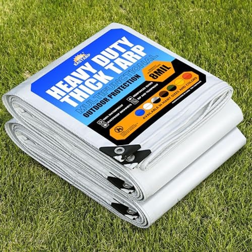 Eastarp 6x8 8Mil Heavy Duty White Tarps, UV Resistant & Waterproof Tarp with Grommets, Durable Poly Soft Surface Tear Resistance Tarpaulin, Cover for Patio/Vehicle/Pool/Boat/Tent, Full Size