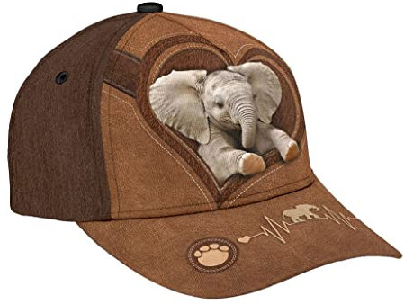 351 Elefant Herzschlag Leder Braun Baseball Cap Verstellbar Snapback Kappe Leicht Baseball Kappen Angeln Hüte Für Reisen Angeln Golf