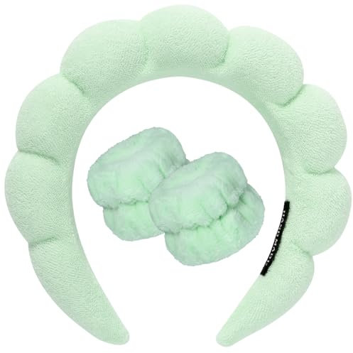 DRESHOW Spa Stirnband zum Waschen Gesicht Wristband Set Schwamm weiches Frottee Make-up Hautpflege Anti-Rutsch-Stirnband für Damen