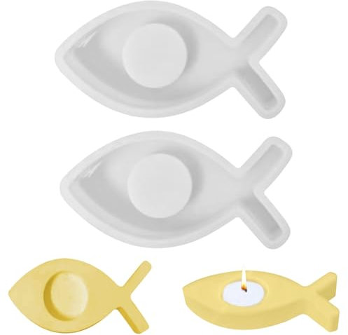 Silikonformen Gießformen Fisch Kerzenformen zum Gießen, 2 Stück Fisch Silikonform Kerzenhalter, Fisch Silikonform Gießform für Beton, Silikon Formen zum Gießen für Stabkerzen und Teelichter (2PCS)