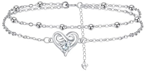 Yinsen Fußkettchen Damen 925 Silber Unendlichkeit Herz Fußkette Boho Fußkettchen für Sommer Strand Schmuck für Damen Mädchen