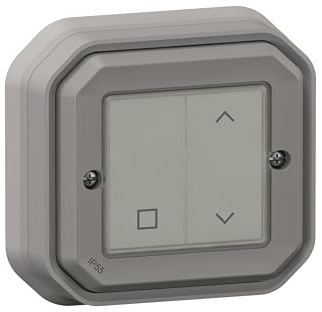 LEGRAND, Plexo New Connected-Feuchtraum-Rollladenschalter, Smart-Home, Aufputz-Schalter, kabellos, batterielos, Home+Control-App, IP55 - IK07 wasser- und stoßfest, Farbe: Grau, 069873L