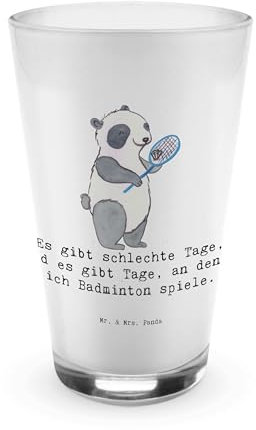 Mr. & Mrs. Panda Glas Panda Badminton - Geschenk, Personalisiertes Glas, Cocktailglas, Dankeschön, Badminton spielen, Schenken, Sektglas, Sportler,