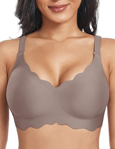 Uroagous Glatter BH Damen Ohne Bügel Blütenblatt-Design Tshirt BH Ohne Bügel Nahtloser BH Damen Mit Zusätzlicher BH-Verlängerung - Grau, L