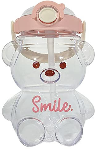 AVZYARDY Large-Capacity Straw Cup with Belt Water Bottle Mobile Phone Holder Bear Plastic Cup Waterproof Sealing Ring Kettles (6)