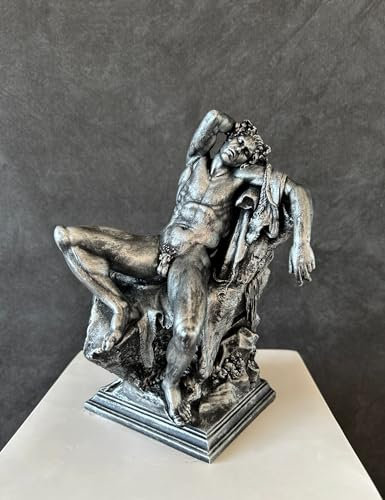 Barberinii Faun Statue schlafender betrunkener Satyr, 24 cm, Brust-Skulptur, griechisches Dekor, Statue-Dekor (Silber)