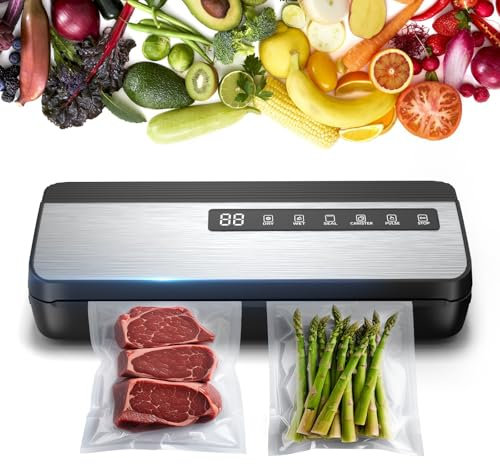 Vakuumiergerät | 80kPa 130W Automatisches Versiegeln zur Lebensmittelaufbewahrung | Eingebauter Cutter und Beutelaufbewahrung | Digitale Countdown-Anzeige | Externer Vakuumierer