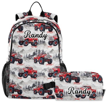 Emelivor Custom Purple Leopard Fashion Backpacks for Girls Boys Kids Backpack Kids' Backpacks with Lunch Box, Vintage Red Trucks Gray, L, Vintage Red Trucks Gray