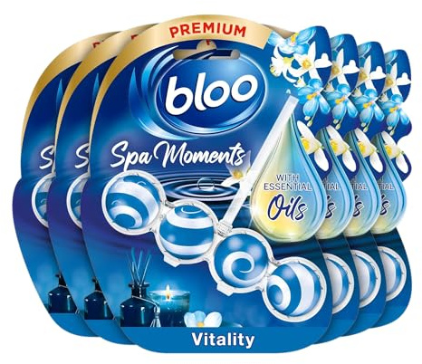 Bloo Spa Moments Vitality Toilet Rim Block, Premium Toilet Cleaner with Essential Oils, Toilet bowl freshener with Relaxing and Long-Lasting Scent – 1 x 6 Toilet Blocks.