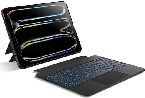 pekarejue Custodia con tastiera staccabile per iPad Air 13 (M3 2025) e (M2 2024) e iPad Pro 12,9 (6a-3a generazione): custodia protettiva magnetica, sottile e rotonda con trackpad