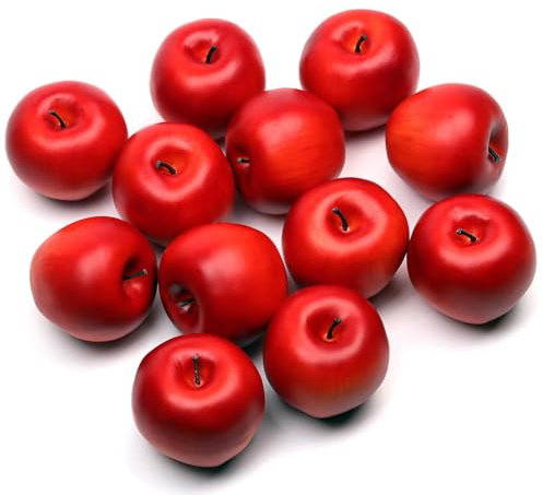 GlamRays 12 Stück Kunst-Äpfel, 8cm Falsche Obst Apfel, Künstliche Äpfel Gefälschte Frutis-Äpfel für Küchentisch Dekoration, Festtags Dekorationen, Foto-Prop (Rot)