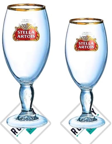 Roxley Stella Pint and Half Pint Glasses Glass Lager Beer Man Cave Pub Club + 2 Stella Beer mats