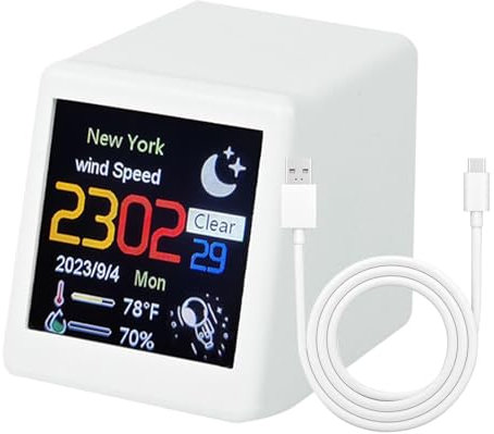 Smart Weather Desktop Decoration, Digital Alarm Clock, Smart Clock, WiFi Air Quality Monitor, Desktop Weather Station, Living Room Decor, Bedroom Alarm Clock for Living Room, Bedroom, Offices