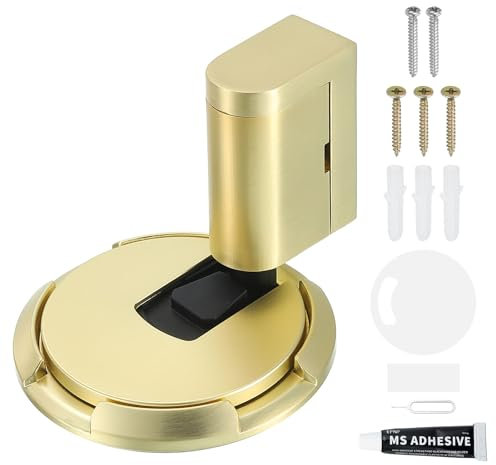sourcing map 2Pcs Magnetic Door Stopper, Silent Magnetic Floor Door Stop with Adhesive, Mechanical Floor Door Stop Shock Absorbing for Bedroom Office Bathroom, Brushed Gold