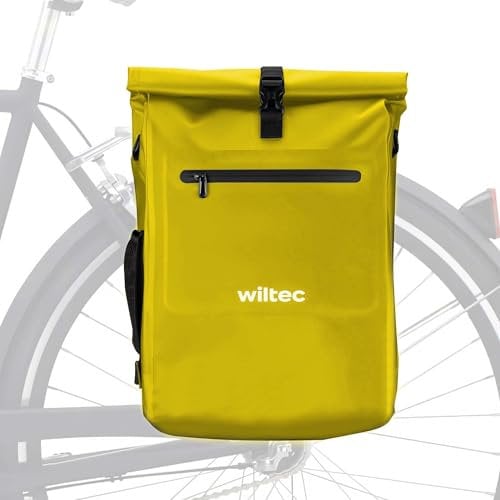 Wiltec 3 in 1 Gepäckträgertasche gelb, Fahrradtasche Rucksack 25 l Stauraum, Gepäcktasche mit Laptopfach, wasserresistente Fahrrad Tasche