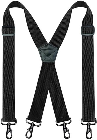 JEMYGINS Herren Outdoor Hosenträger X-Typ längenverstellbar mit Karabiner Verschluss Anti-Rutsch-Schnalle Schwarz