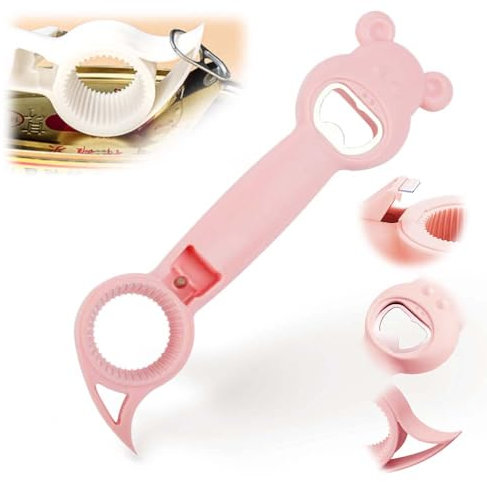 4 In 1 Bierflaschenöffner, 2025 Neuer Multifunktionaler Flaschenöffner, Dosenöffner, Schnell und Arbeitssparend, für Bierflaschen, Dosen, Getränkeflaschen, Gläser (Rosa)