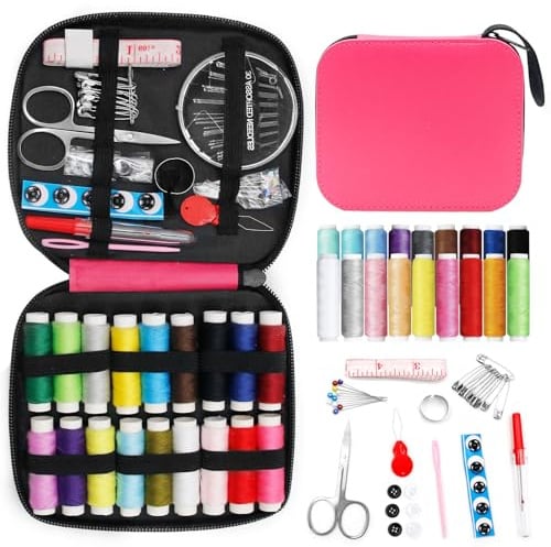 Reise-Nähset,Nähset Grundausstattung,Sewing Kit,enthält Nähgarn, Nadeln, Schere,nähzubehör,Knöpfe usw,Sewing Kit für Erwachsene, Anfänger, Familien, Reisen und Notfälle (Nhset-pink-86pcs)