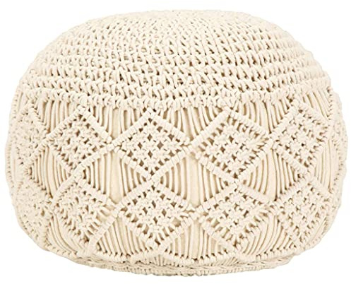 LVHUIDEH Handgefertigt Pouf Strickpouf Rundes Bodenkissen, Sitzpouf, gepolsterter Sitzhocker, Sitzpuff/Puff, 45 x 45 x 30 cm, Baumwolle