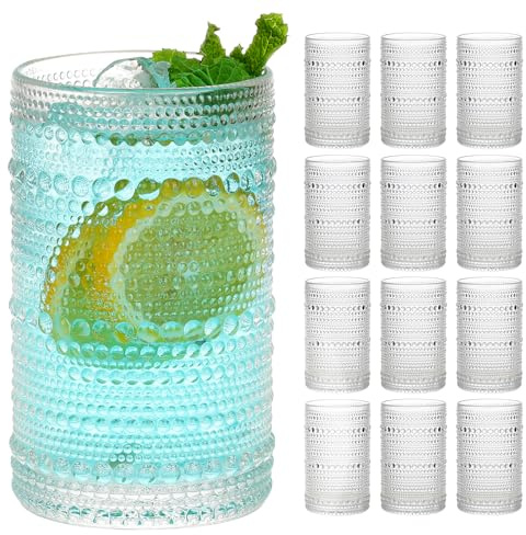 Moretoes 12 Oz Hobnail Drinking Glasses Set of 12