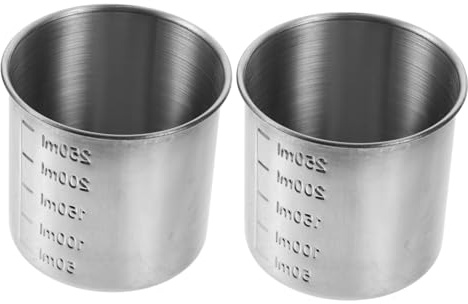Edelstahl Messbecher 2 Stück 250ml mit Skala Silber | Messbecher 200ml, Klare Messmarken, Leicht und Tragbar, Einfach zu Reinigen, Backen und Reis