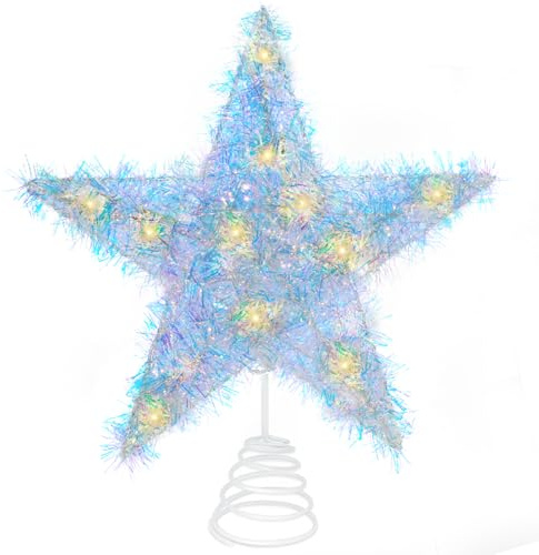 XHDA Christmas Tree Star Topper Light, 11in/28cm Colorful Xmas with LED Lights for Indoor Outdoor Christmas Tree Lighting Decorations