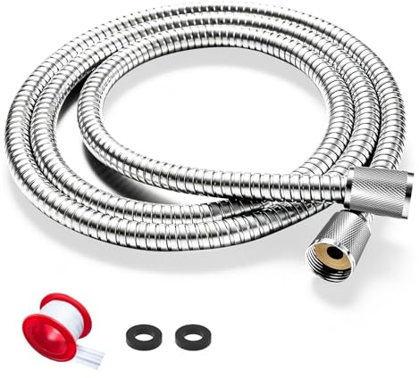 FEELSO Stainless Steel Shower Hose 1.8m, Leakproof Universal Standard G1/2 | Anti-Explosion & Anti-Kink, High Pressure Resistance, Replacement Pipe, Extra Long Reach, Rustproof, Flexible, Silver