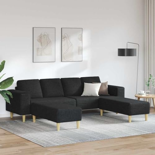 Massbinet Modernes Couch für Wohnzimmer Bezug aus Samt für Wohnungen Kleinen Raum Holzgestell Einfacher Aufbau Sofa Set 3 pcs Schwarz Stoff